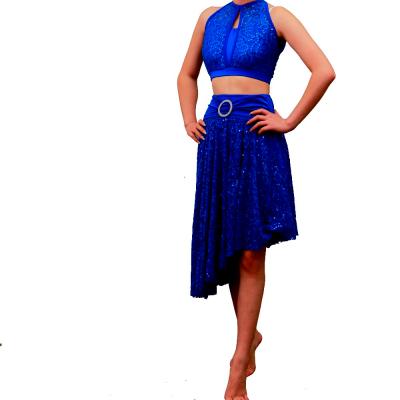 China Dress up/new royal blue skirt sequin crop top and sequin skirt dance costume women's sequin top AJ-021 for sale