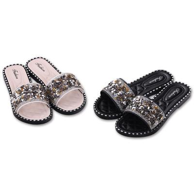 China The new fashion trend rhinestone sequined soft bottom flip flops fashion flat bottom fashion non-slip outer sandals for sale