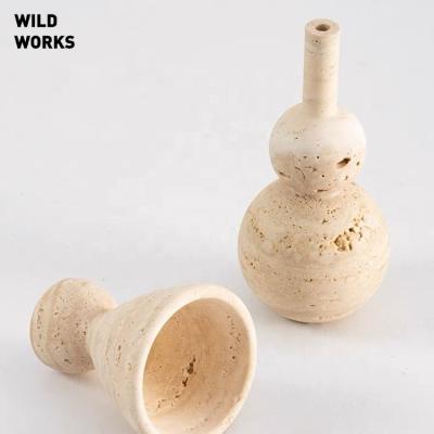 China Other Wild Mid Antique Abstract Home Decor Wabi-Sabi Gourd Minority Stone Vase Travertine Vintage Works Indoor Geometric Ornaments for sale