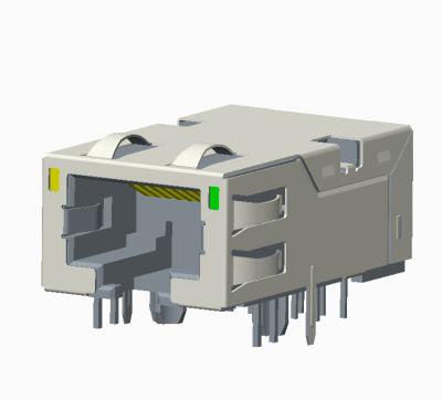 China RJ45 Connector 10G with light and shield, TAB-DOWN L=28.57mm for sale