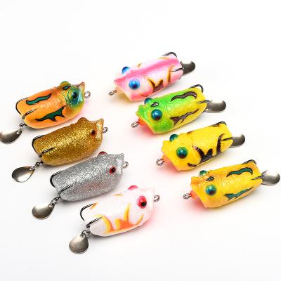 China Soft PVC Topwater Frog Lures 50mm12g Floating Jumping Snap Ray Frog Hollow Body Plastic Soft Inset Bait SnakeHead Pike Bass Bait for sale