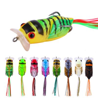 China Cicada Frog Lure Pancing Top Water Silicone Floating Fishing Lure For Bass Snake Head Pike Skirt Tails Fish Lure L1364 for sale