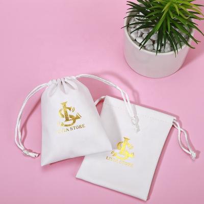 China Jewellry Shop Drawstring Leather Jewelry Pouch Printed Gift PU Cosmetic Leather Jewelry Bag for sale