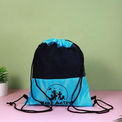 China Recyclable High Quality Polyester Mesh Backpack Drawstring Laundry Net Bag for sale