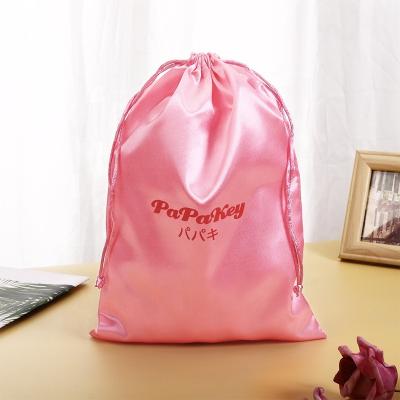 China Large Recycable Dust Pouch Drawstring Rose Lingerie Satin Bag Wig Packaging for sale