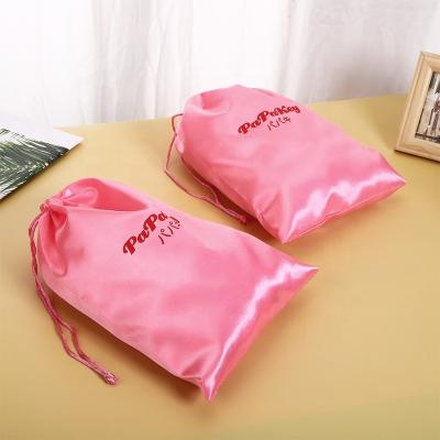 China Custom Recycable Luxury Rose Drawstring Package Dust Hair Extension Thick Satin Silk Bag With Logo Printing for sale