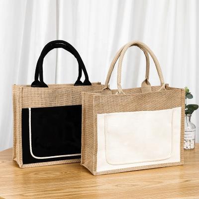 China Hessian Bag Travel Gift Carrier Beach Burlap Fabric Jute Shopping Handled Tote Bag for sale