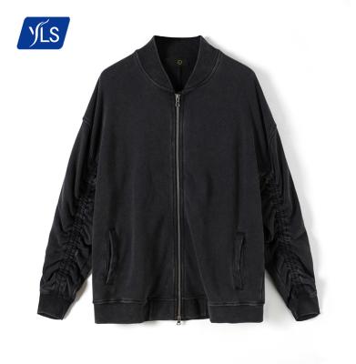 China YLS Breathable Wholesale White Plus Size Tops Coated Bomber Jacket Brand Black Street Wear Custom Vintage Washed 100% Cotton Varsity Jackets for sale