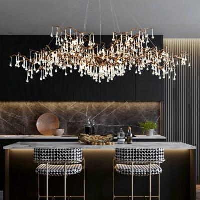 China Modern Customized European Gold Branch Crystal Water Drops Lamp Fixtures Home Living Room Crystal Chandelier Luxury LED Pendant Lamp for sale