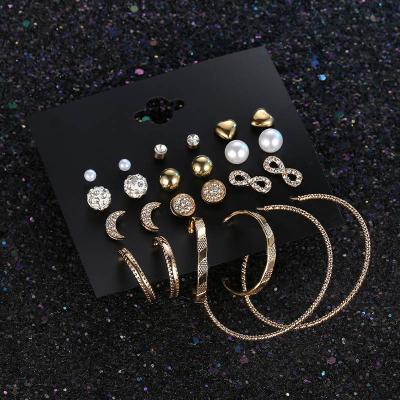 China FASHIONABLE European Hot Selling Big Diamond Star Moon Earring Set 12 Piece Earring Suit RTS for sale