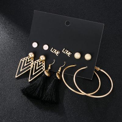 China FASHIONABLE European American hot sale earring set original round tassel 6 pieces of earring suit for sale