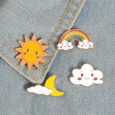 China Cute Cute Weather Cloud Badges Lapel Pins Happy Kawaii Rainbow Moon Sun Smile Face Enamel Brooches For Gift Women Men Jewelry for sale