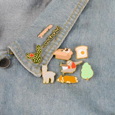 China Wonderful Mini Cute Sloth Alpaca Toast Tree Cactus Cartoon Thank You Enamel Pins Badges Brooches For Women Girl for sale