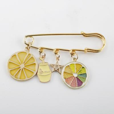 China Cute Tasty Mini Lemon Star Fruit Rainbow Cartoon Enamel Summer Kawaii Safety Pins Dangle Brooch For Girls for sale