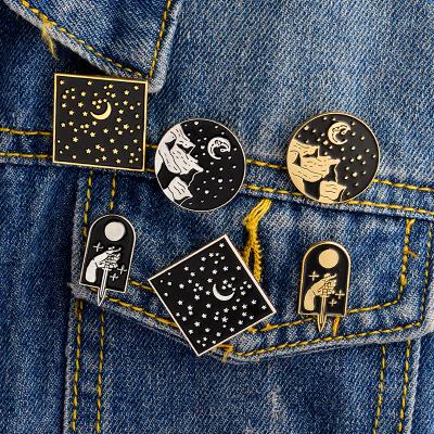 China 2022 fashion jewelry brooches vintage geometric moon sky starry pattern round badge pins for friends for sale