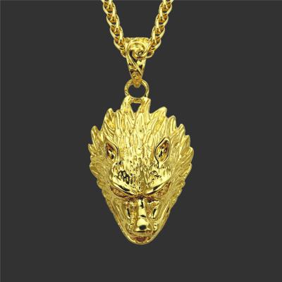 China OEM New Amazon Animal Pendant Chain Hip-Hop European American Hip Hop Clavicle Rap Wolf Head Accessory Necklace for sale