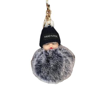 China Mini Wholesale Fashion Cute Sleep Chain Hot Baby Keychain Furry Keychain for sale