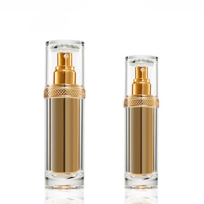 China Hot Selling Empty Refillable Spray Refillable Custom Amazon Gold Plastic Spray Bottle Perfume Acrylic RTS Logo Bottles for sale