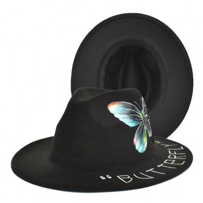 China Wholesale 2021 Western Fashionable Butterfly Brim Flat Hat Plain Colored Wool Felt Fedora Hat For Fashion Men Design Women for sale