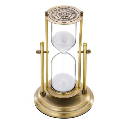 China Modern Sand Timer Hourglass Rotating Brass Clock 60 Minutes 30 Minutes Vintage White Sand Watches Unique Metal Hour Glass for sale