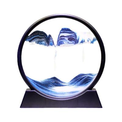 China Modern hot sale luxury creative light landscape 3d glass material sand painting round craft glass hourglass for gift for sale