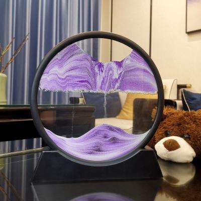 China Modern creative light luxury material 3d landscape glass sand painting round craft glass hourglass for clock hourglass for sale