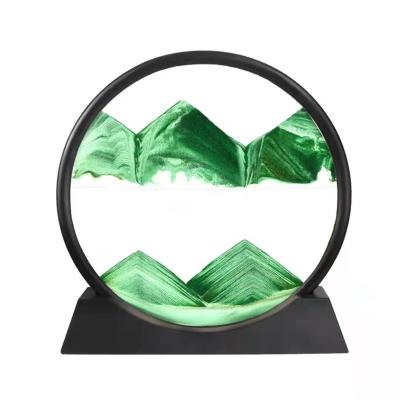 China Modern creative light luxury 3d landscape sand painting round craft glass hourglass for sand clock decorations for sale