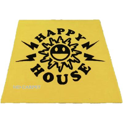 China Discount Good Quality Custom Circle Die Cut Big Happy House Logo Cover Anti-Slip Rectangle Shape Door Mat for sale