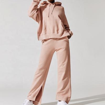 China Women Breathable Custom Made Good Quality Two Piece Clothing Cotton Long Sleeve Hoodie And Jogger Set for sale