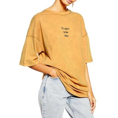 China Anti-Wrinkle 100% Bamboo Cotton T-shirt Custom Plain Women's Oversized Long T-Shirt for sale