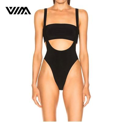 China 2022 Custom Women Swimwear Breathable Suspender Belted One Piece Black Swimsuit for sale