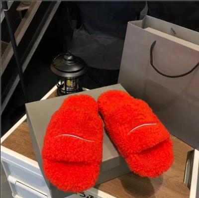 China Fashion Trend Designer Good Quality Luxury Women Slippers Ladies Wool Slides Fur Letters Fluffy Hairy Warm Sandals Girl Comfortable Slipper for sale