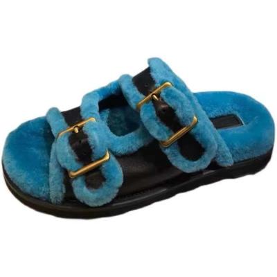 China CUSHIONING Free Sample 2021 Wholesale Soft Winter To Work Out Custom Logo Winter Platform Fur Outdoor Sandals for sale