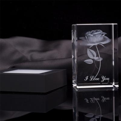 China China Hot Sale Customized Logo Clear Souvenir Gift Personalized Cube Light Glass Led 3d Laser Crystal For Valentine's Day for sale