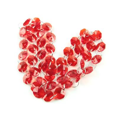 China Eco-Friendly Best Selling 14mm Glass Beads Red Strands Exquisite Octagon Beads Crystal Chandelier Parts Home Crystal Bead Curtain Decoration for sale