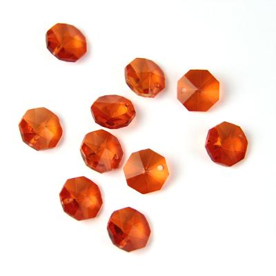 China Hot Selling 14mm Environmental Inspection Chandelier Crystal Beads Cheap One Holes Orange Red Glass Octagon Bead Crystal Bead Strand Exquisite Home Decor for sale