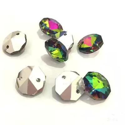 China Beautiful Hot Selling 30mm Rainbow Coating Plated Back Octagon Beads Crystal Chandelier Beads Two Holes Wedding Strand Garlands Beads for sale