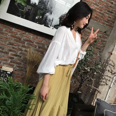 China ASM ANNA summer patchwork breathable irregular women's clothing pleated elastic waist fishtail skirt 2019 new for sale