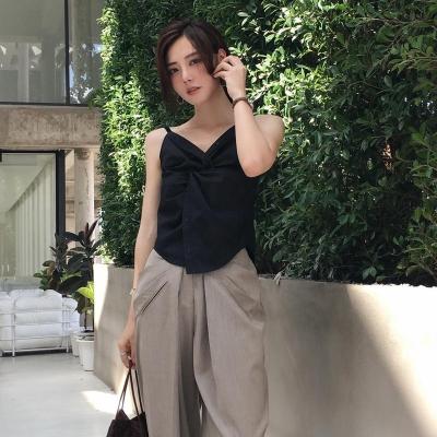 China 2019 Summer New ANNA Viable ASM Cross Pleated Cotton Irregular Slim Tank Top For Women Clothes for sale