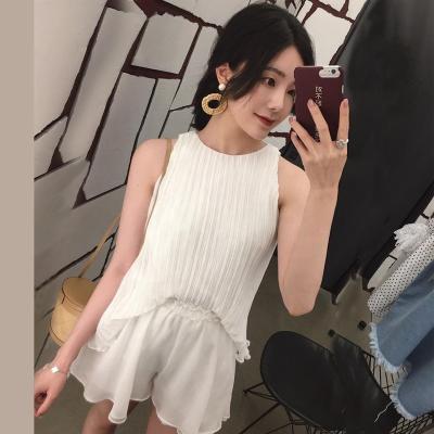 China ASM ANNA Summer's New Workable Pleated Sleeveless Tank Top Vest Wide-Leg Shorts Ruffled Two-Piece Suit for sale