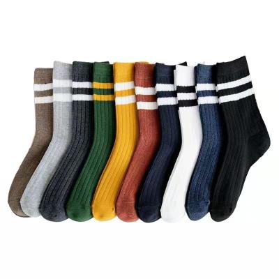 China S017 Breathable Hogs Solid Color Mens College Striped Hogs Casual Sports Breathable Cotton Socks for sale