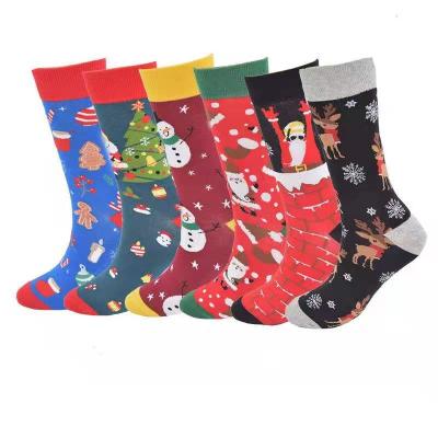 China F006 Autumn and winter Christmas fashion Christmas QUICK DRY men and women in tube cotton socks cartoon holiday old man snowman elk socks for sale