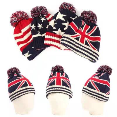 China American and European R017 COMMON autumn and winter woolen ball hat men's and women's stripe star flag knitting warm hat for sale