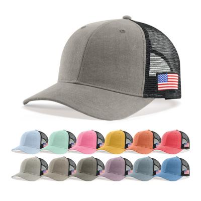 China R052 Custom Baseball Hat COMMON With American Flag Net Hat 6 Panel Cotton Trucker Hat for sale