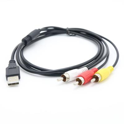 China Car OEM 1.5m Usb To RCA Cable Usb 2.0 3 Male Adapter Cord Cable To RCA AV For Audio Aux Video Cable. from PC TV for sale