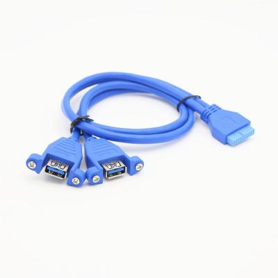 China PC / Chassis Dual Port Industrial Factory USB 3.0 A Female Screw Panel Mount To Motherboard 20 Pin Cable , Internal Computer PC Case Mainboard Cable for sale