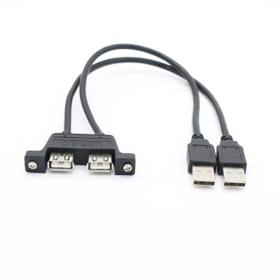 China PC / Dual Dual 2 Port USB 2.0 Industrial Chassis Male to Female Extension Cable with Panel Mount, Computer PC Extension Bulkhead Data Cable for sale