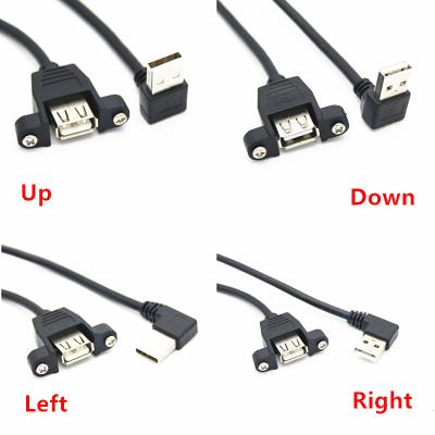 China 90 Degree Angle MP3/MP4 Usb Player 2.0 Factory ODM One Male To One Female Panel Mount Data Extension Cable for sale