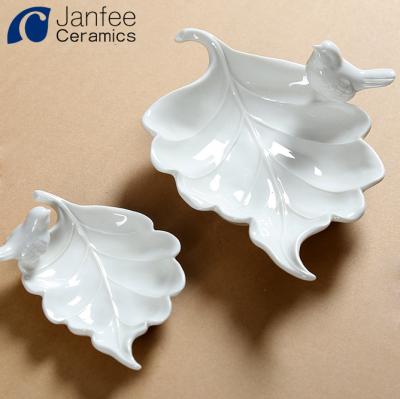 China Jewelry Packaging & Decorative Ceramic Birds Leaf Shape Jewelry Display Ring Dish Holder for sale