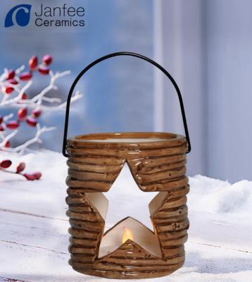 China HOLIDAY Vintage Star Lantern Candle Holder Ceramic Hanging Decorative Candlestick for sale